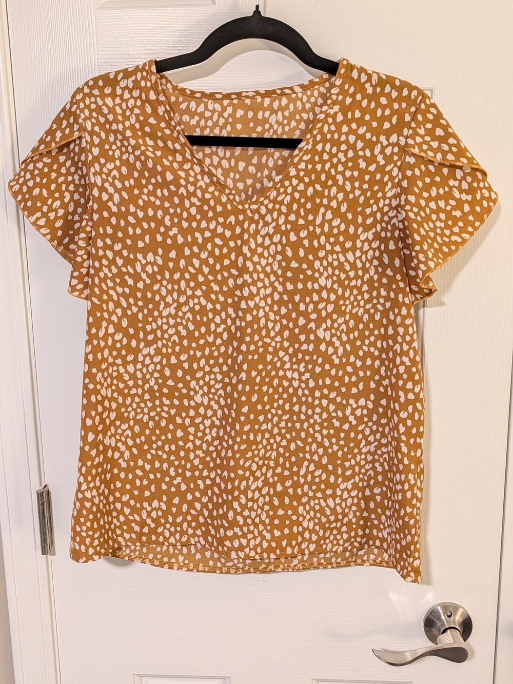 Women’s Mustard Dot Flutter-Sleeve Top